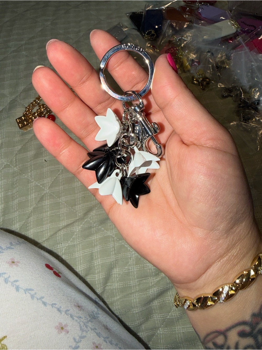 Coach Black & White Star Charm Keyring - Women's Accessory